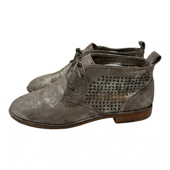 Trask Addy Leather Suede Ankle Bootie Silver Pewter - Picture 3 of 10